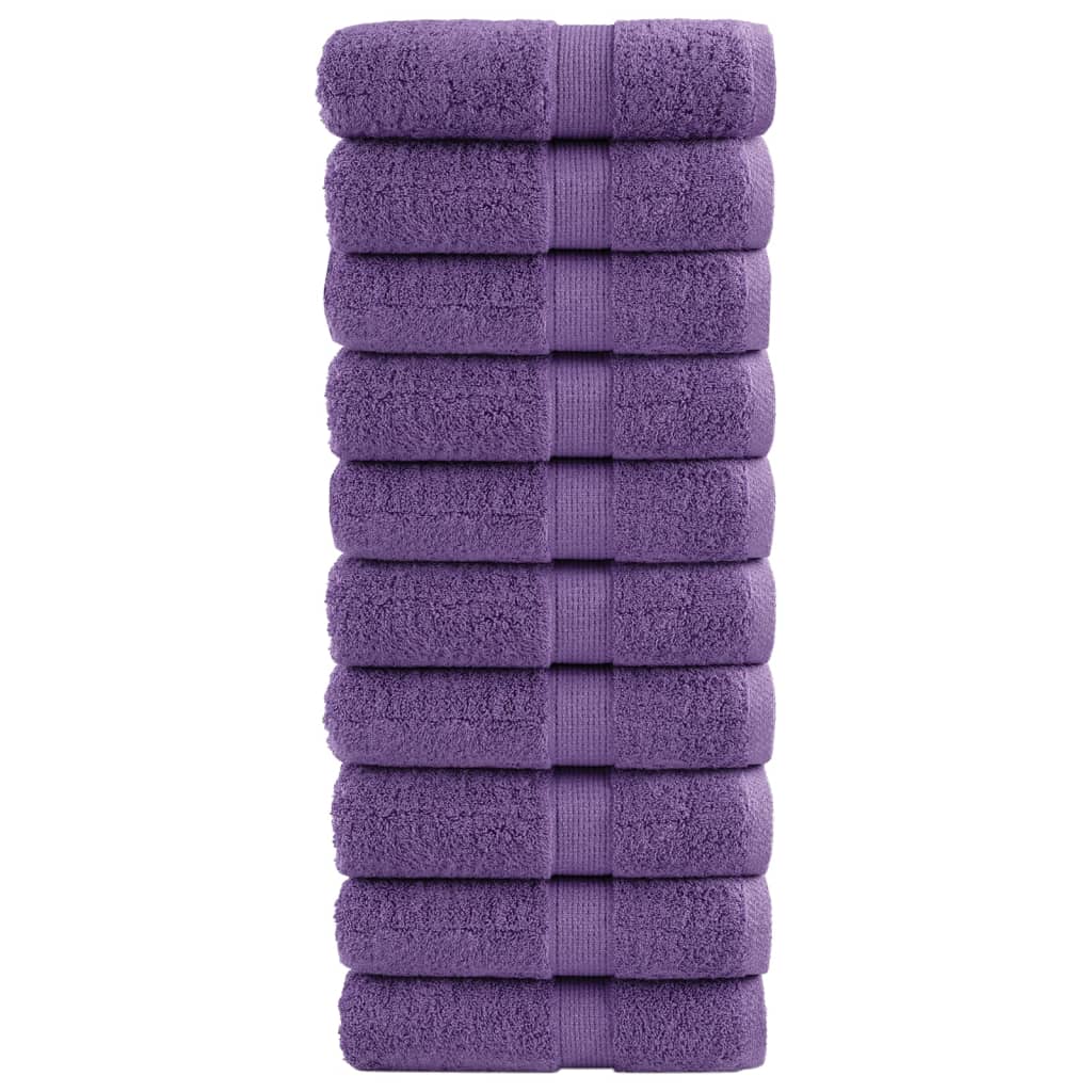SOLMERE Premium Wash Towels 10 Pieces Purple 30x30 cm 600 gsm