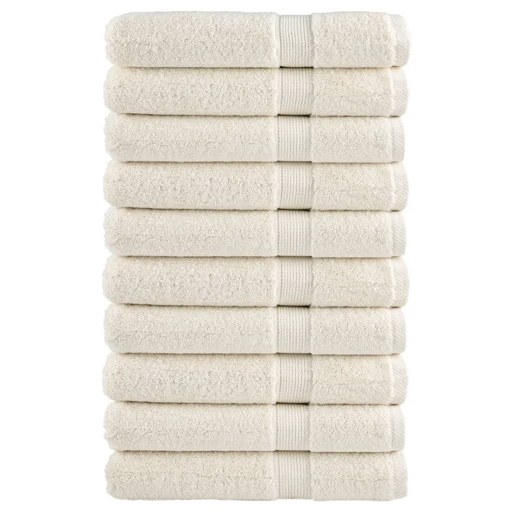 SOLMERE Premium Towels 10 Pieces Cream 100x200 cm 600 gsm