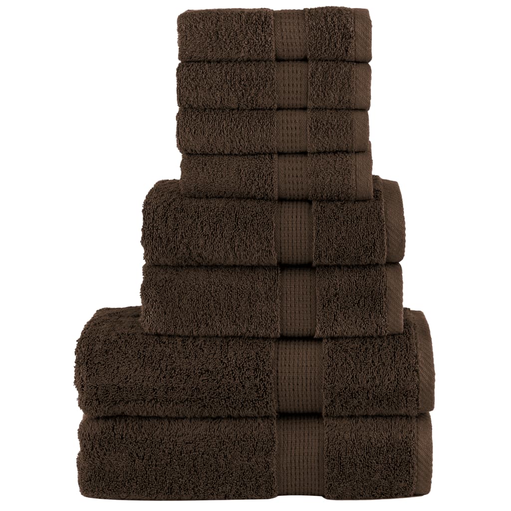 SOLMERE 8 Piece Premium Towel Set Brown 600 gsm