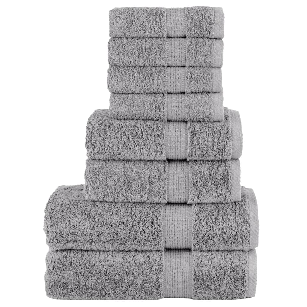 SOLMERE 8 Piece Premium Towel Set Grey 600 gsm