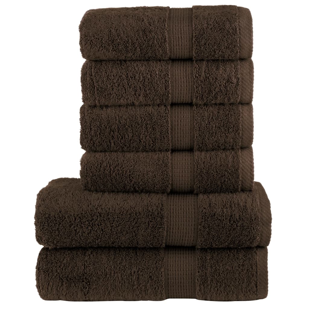 SOLMERE 6 Piece Premium Towel Set Brown 600 gsm
