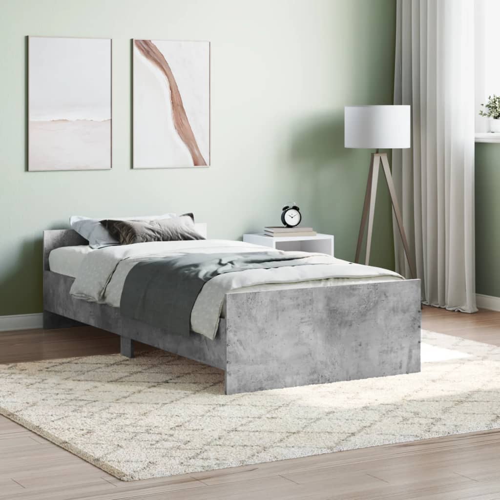 Bed Frame Concrete Grey 90x190 cm Single Engineered Wood