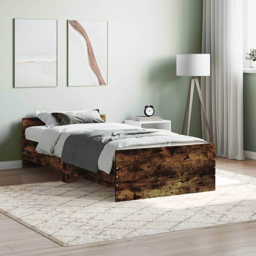 Bed Frame Smoked Oak 90x190 cm Single Engineered Wood