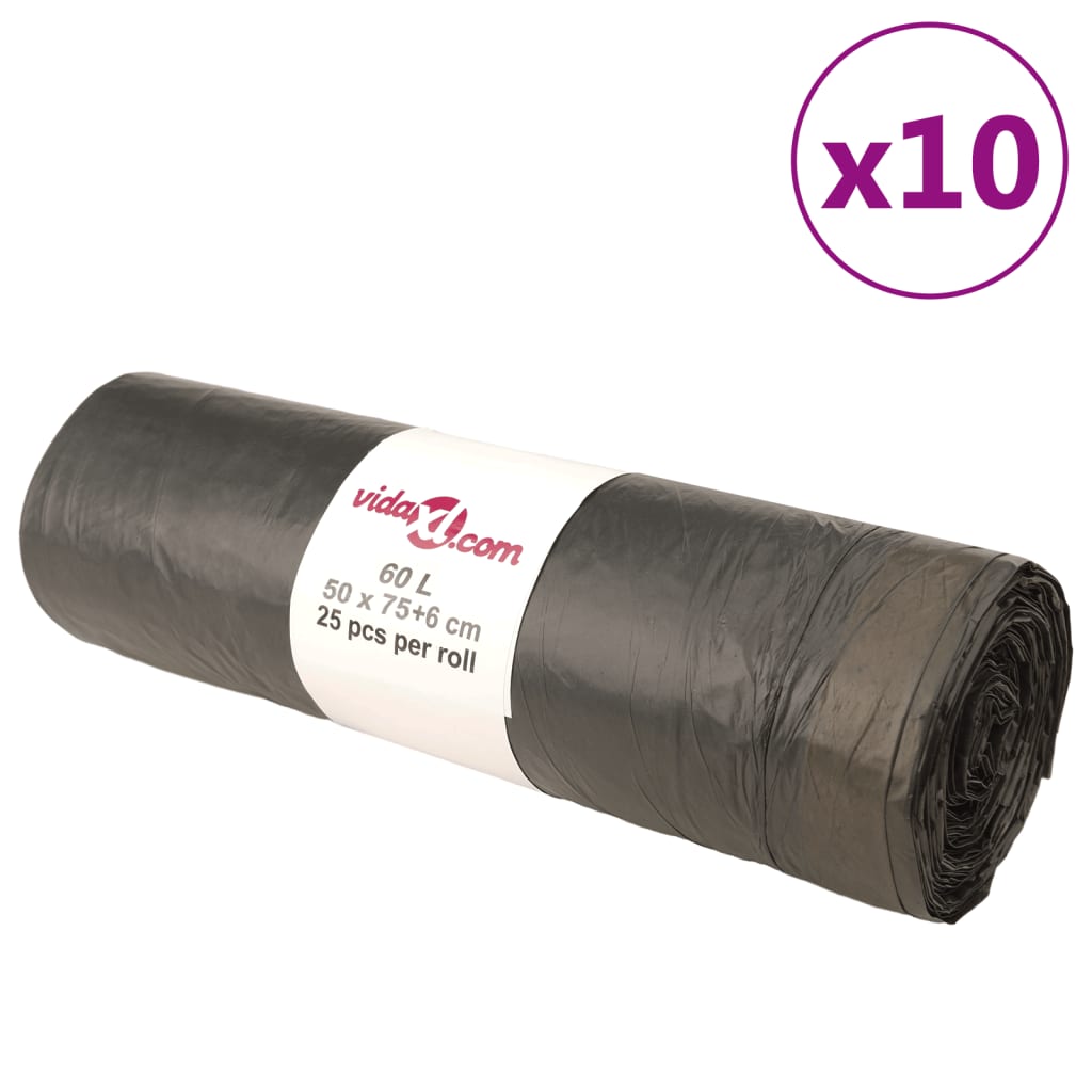 Bin Bags with Drawstrings 250 pcs Black 60 L