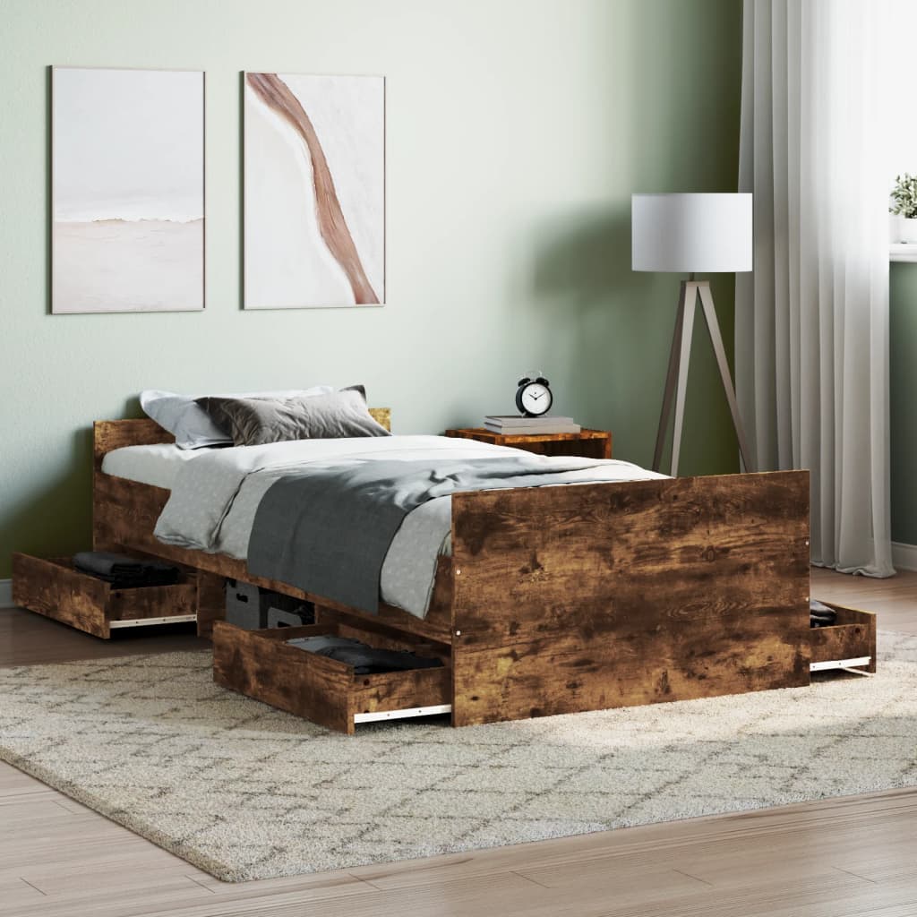 Bed Frame with Headboard and Footboard Smoked Oak 90x190 cm Single