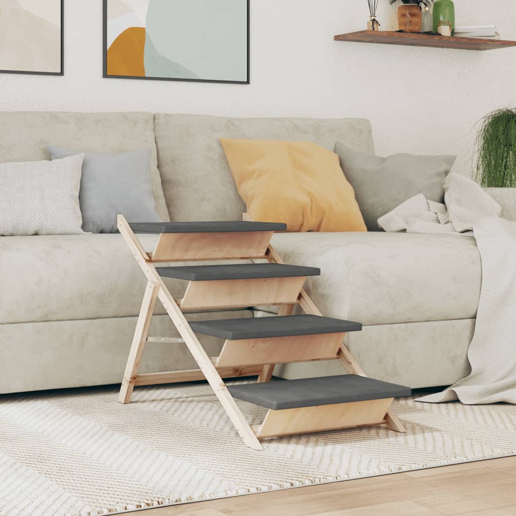 Dog Stair Grey 105x47cm Solid Wood Fir