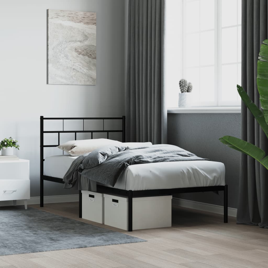 Metal Bed Frame with Headboard Black 100x200 cm