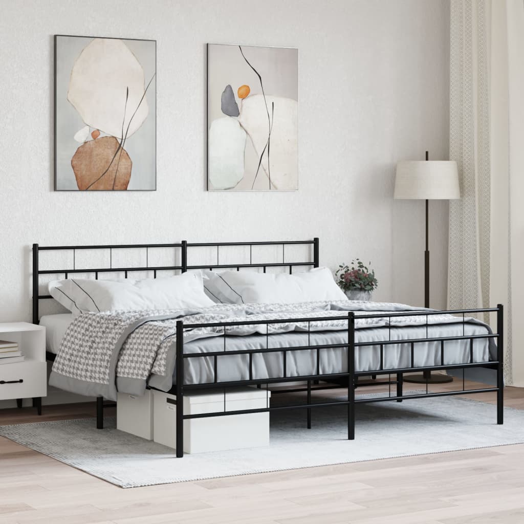Metal Bed Frame with Headboard and Footboard Black 193x203 cm
