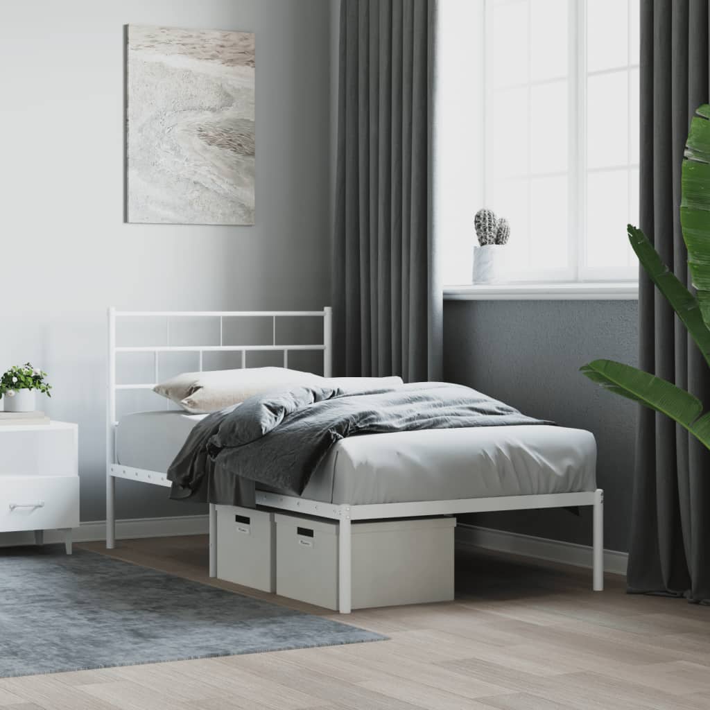 Metal Bed Frame with Headboard White 100x190 cm