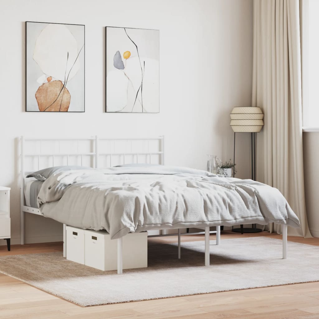 Metal Bed Frame with Headboard White 150x200 cm King Size