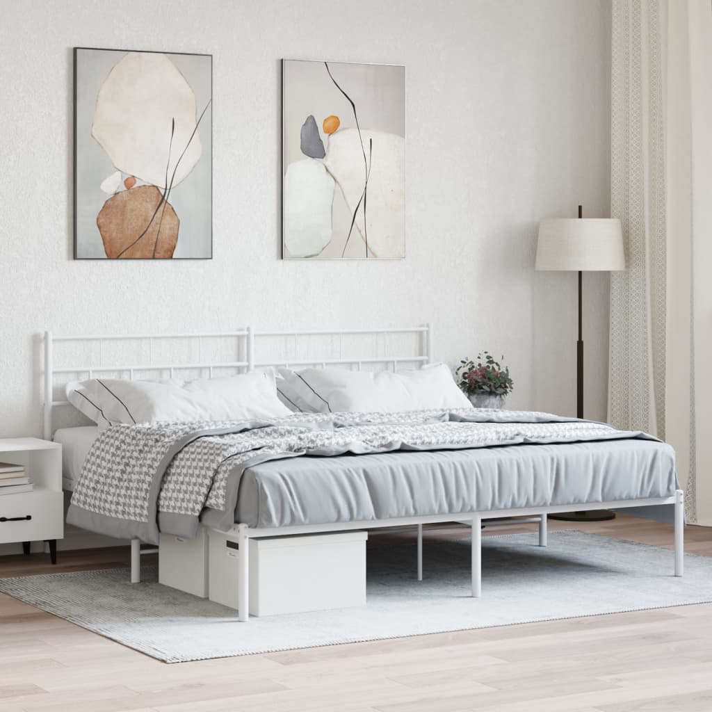 Metal Bed Frame with Headboard White 193x203 cm