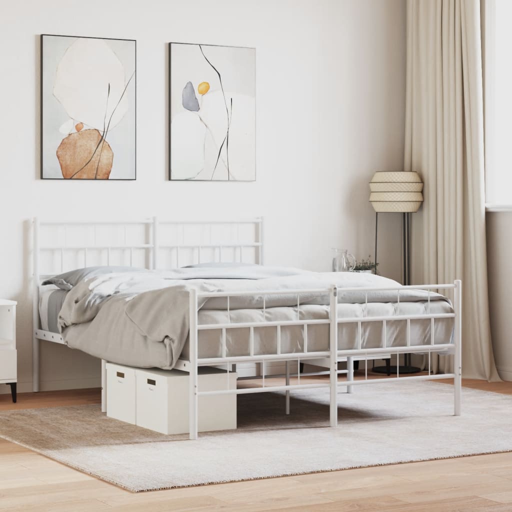 Metal Bed Frame with Headboard and Footboard White 135x190 cm Double