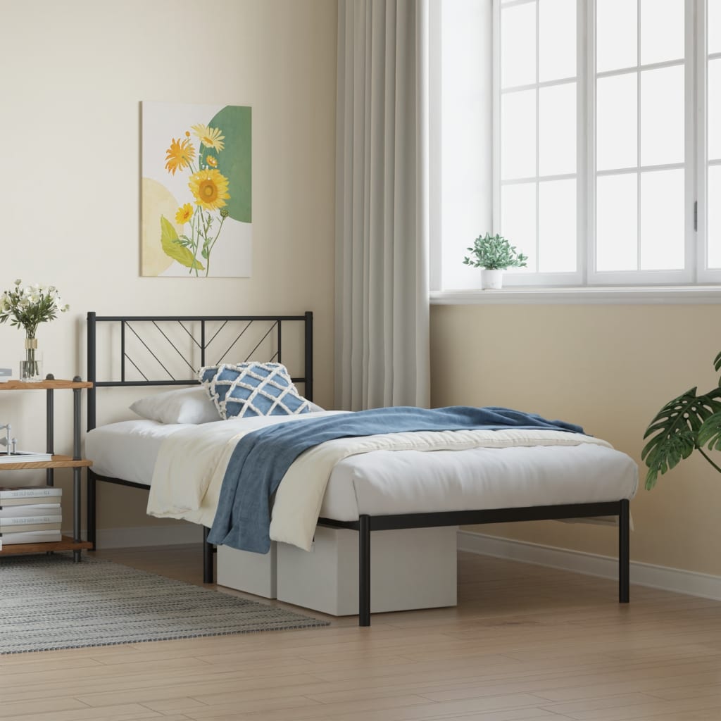 Metal Bed Frame with Headboard Black 80x200 cm
