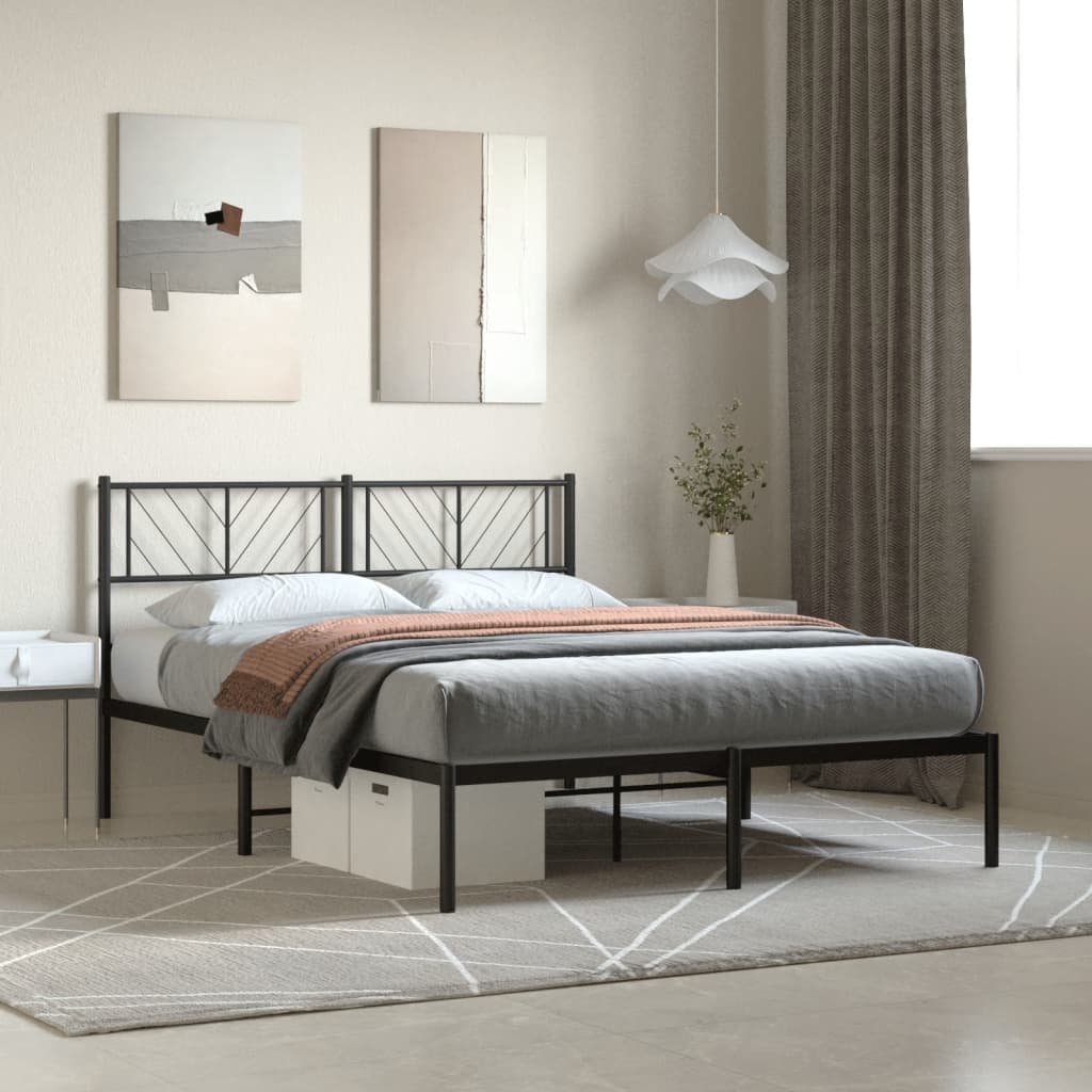 Metal Bed Frame with Headboard Black 140x200 cm