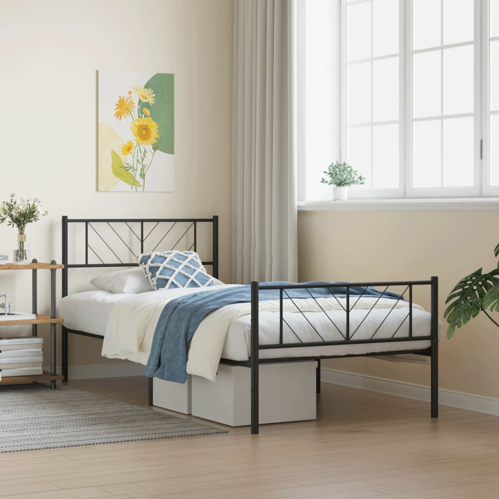 Metal Bed Frame with Headboard and Footboard Black 80x200 cm