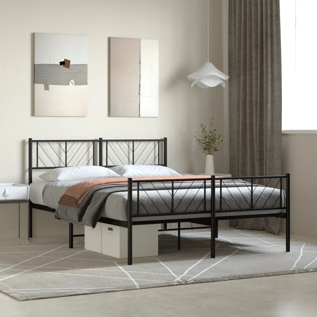 Metal Bed Frame with Headboard and Footboard Black 140x200 cm