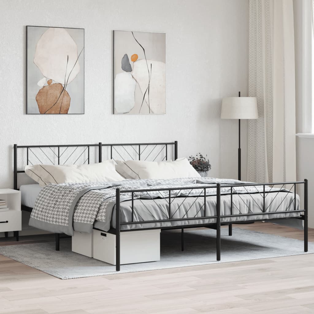 Metal Bed Frame with Headboard and Footboard Black 183x213 cm