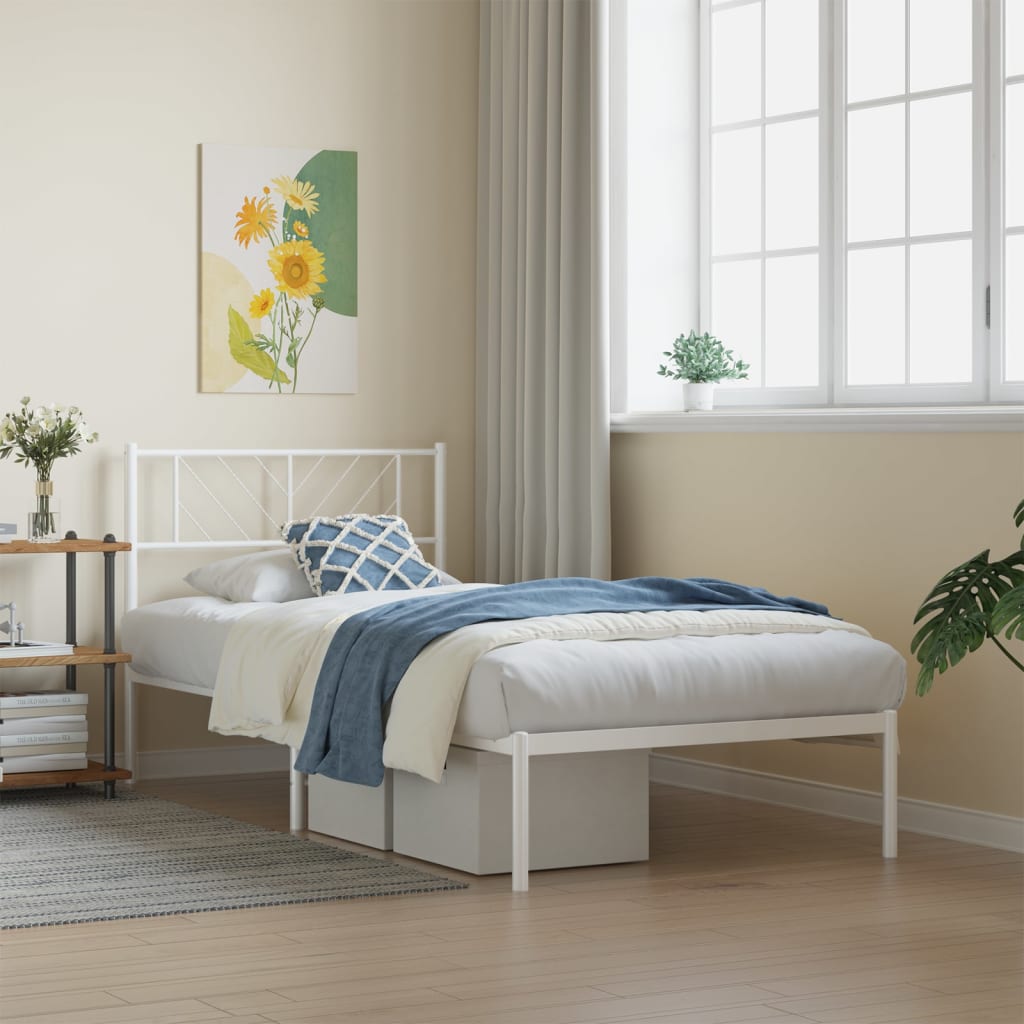 Metal Bed Frame with Headboard White 80x200 cm