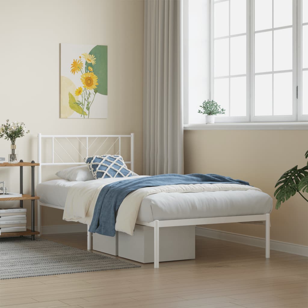 Metal Bed Frame with Headboard White 90x200 cm
