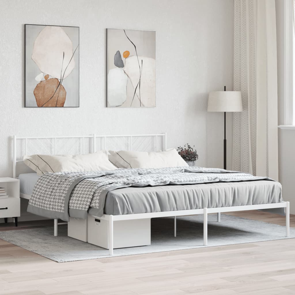Metal Bed Frame with Headboard White 183x213 cm