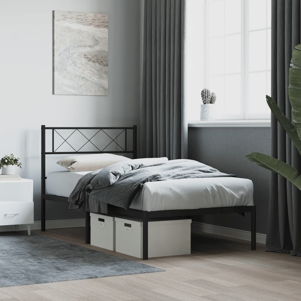 Metal Bed Frame with Headboard Black 75x190 cm Small Single