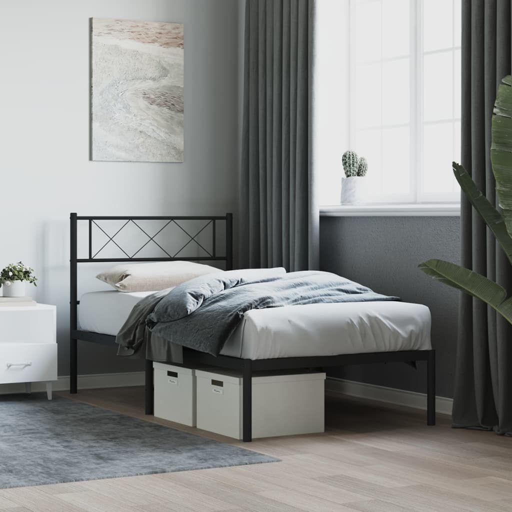 Metal Bed Frame with Headboard Black 100x190 cm