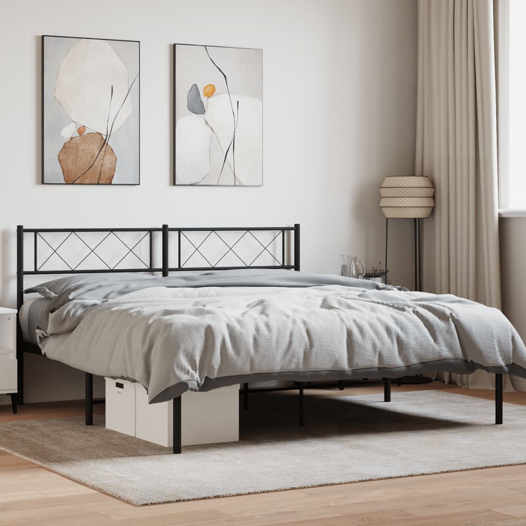 Metal Bed Frame with Headboard Black 5FT King Size