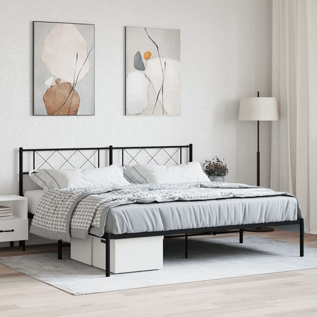 Metal Bed Frame with Headboard Black 183x213 cm