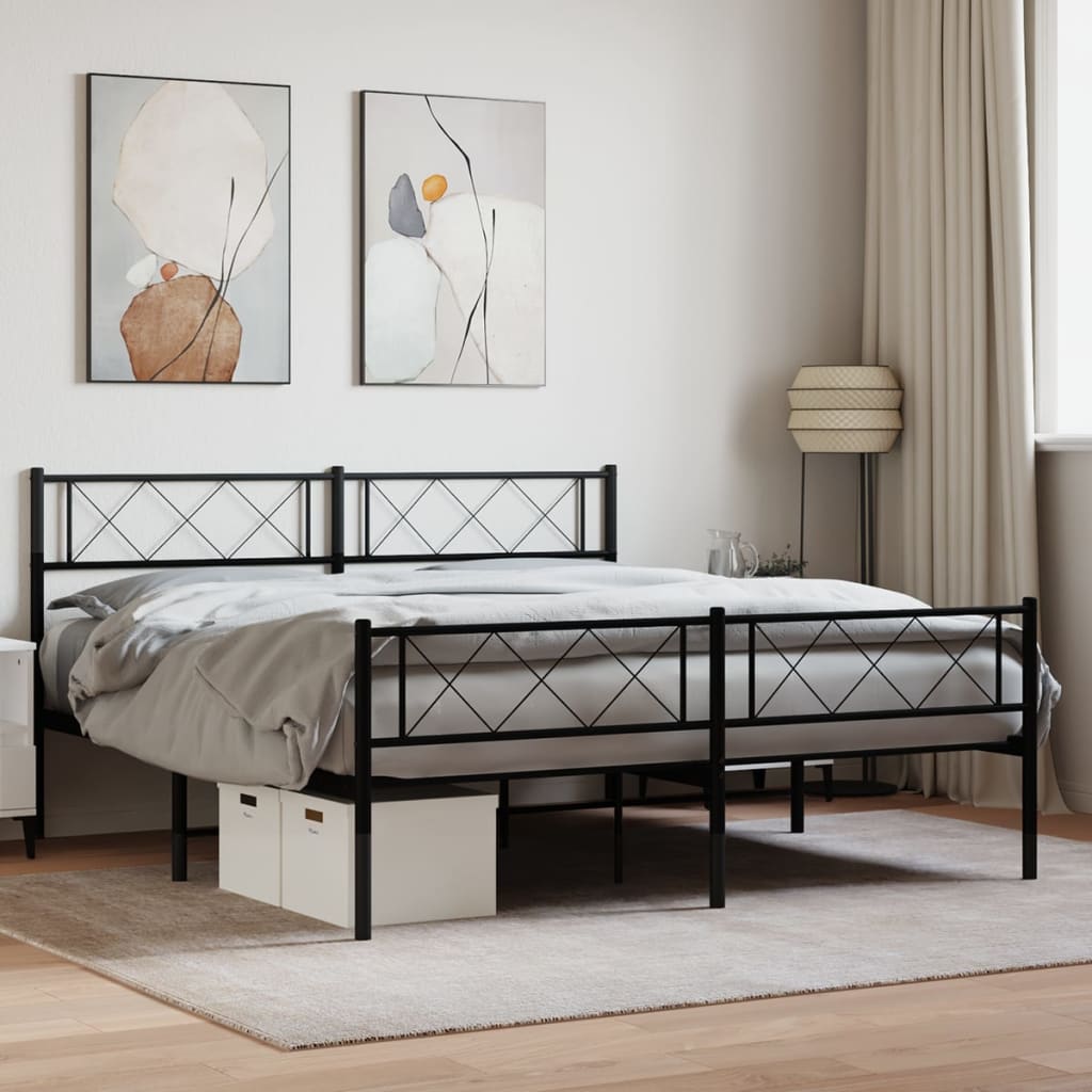 Metal Bed Frame with Headboard and Footboard Black 5FT King Size