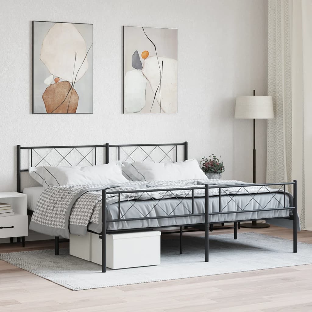 Metal Bed Frame with Headboard and Footboard Black Super King Size