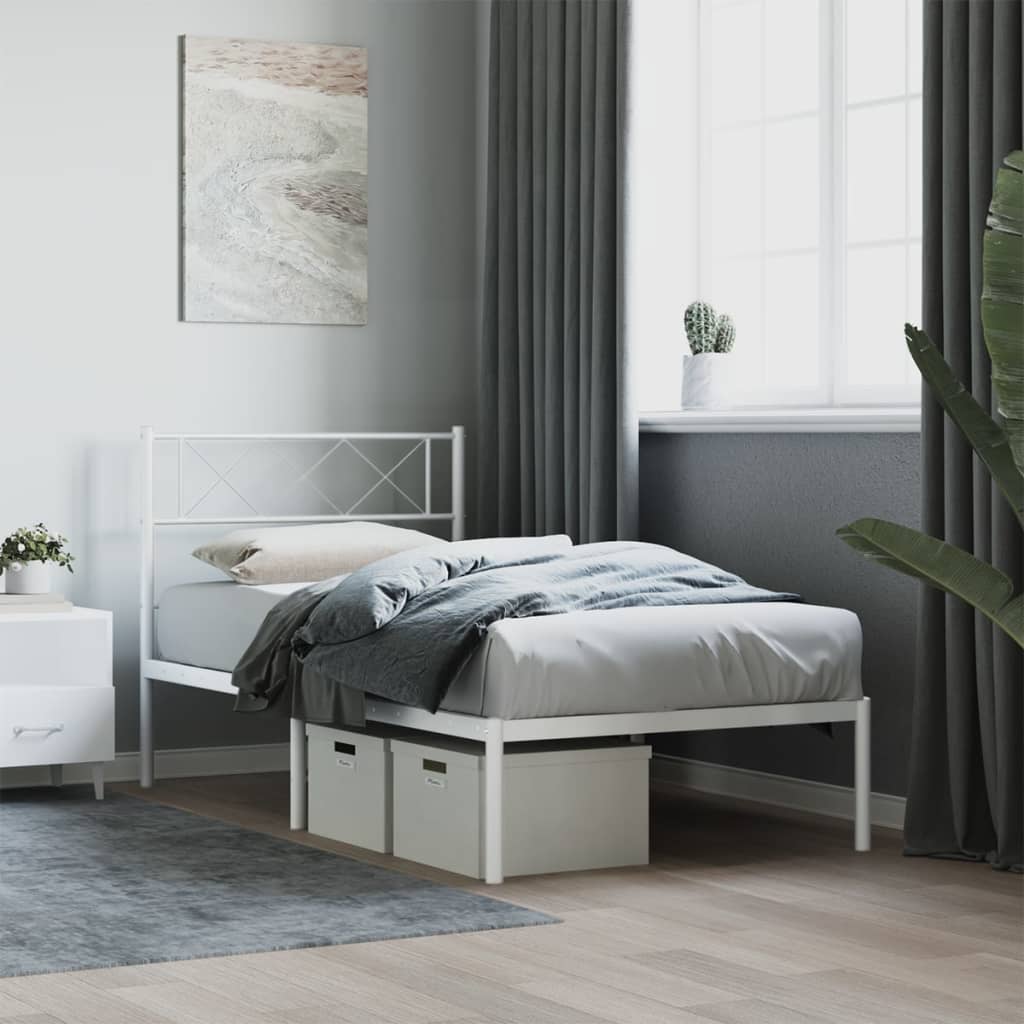 Metal Bed Frame with Headboard White 100x190 cm