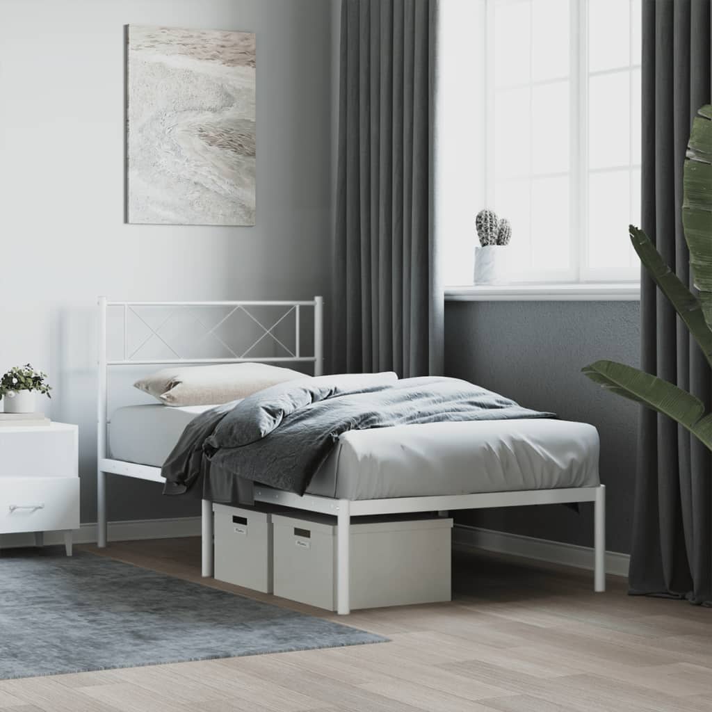 Metal Bed Frame with Headboard White 100x200 cm
