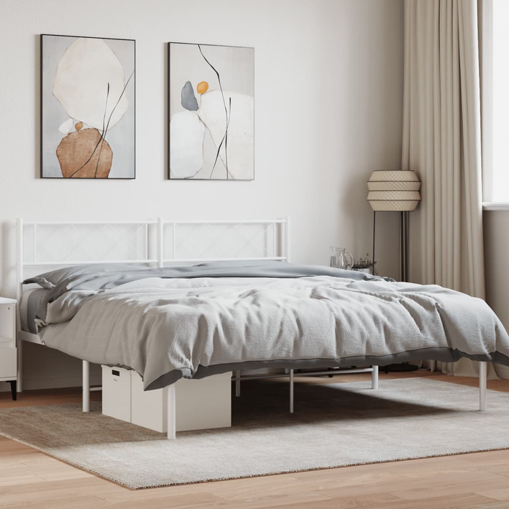 Metal Bed Frame with Headboard White 135x190 cm 4FT6 Double