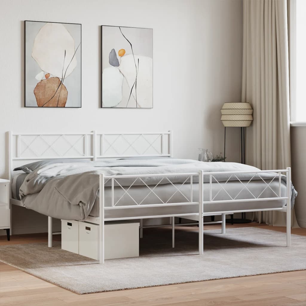 Metal Bed Frame with Headboard and Footboard White 150x200 cm King Size