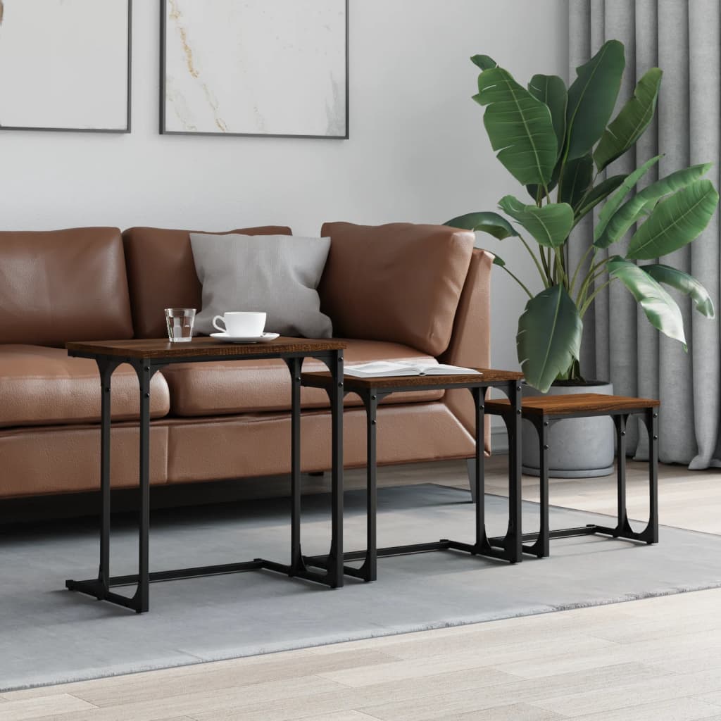 Nesting Coffee Tables 3 Pieces Brown Oak Engineered Wood