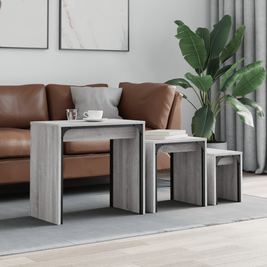 Nesting Coffee Tables 3 Pieces Grey Sonoma Engineered Wood