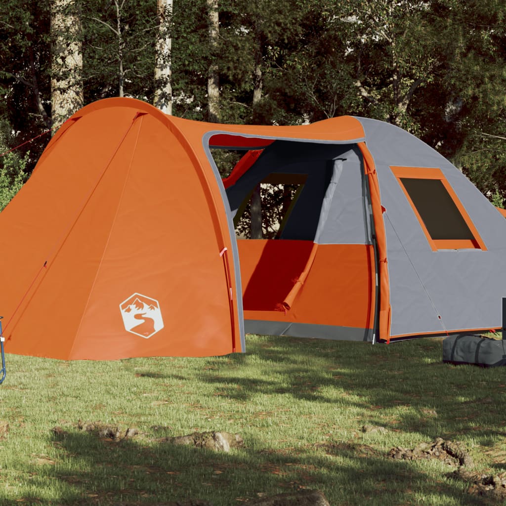 Camping Tent 6 Persons Grey&Orange 466x342x200 cm 185T Taffeta