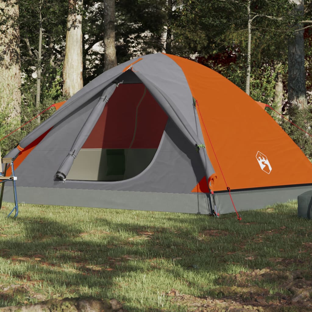 Camping Tent 3 Persons Grey&Orange 240x217x120 cm 190T Taffeta
