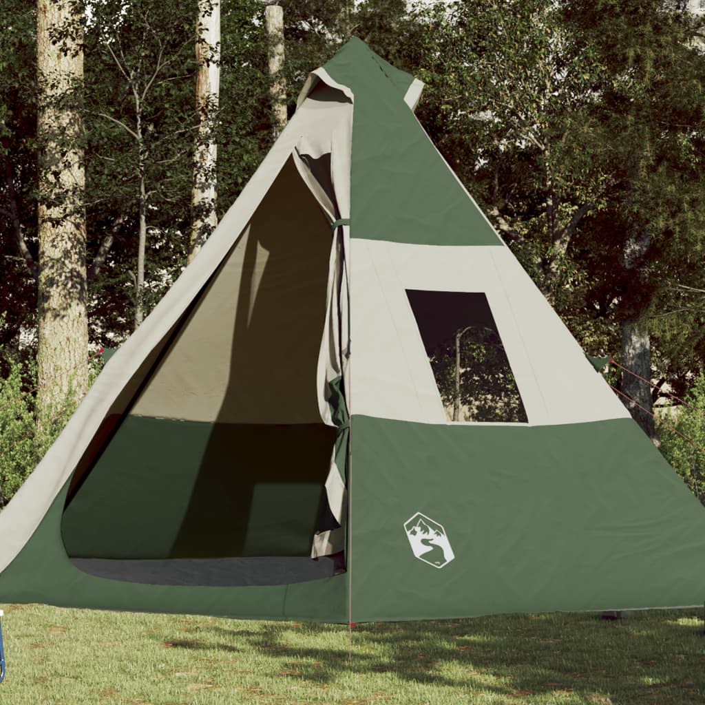 Camping Tent 7 Persons Green 350x350x280 cm 185T Taffeta