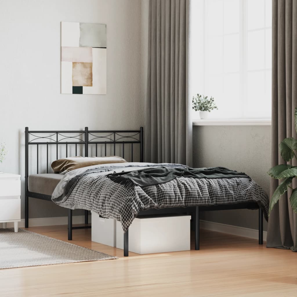 Metal Bed Frame with Headboard Black 120x200 cm