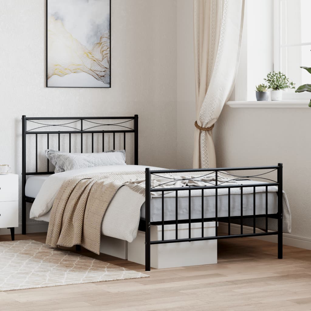 Metal Bed Frame with Headboard and FootboardÂ Black 100x190 cm