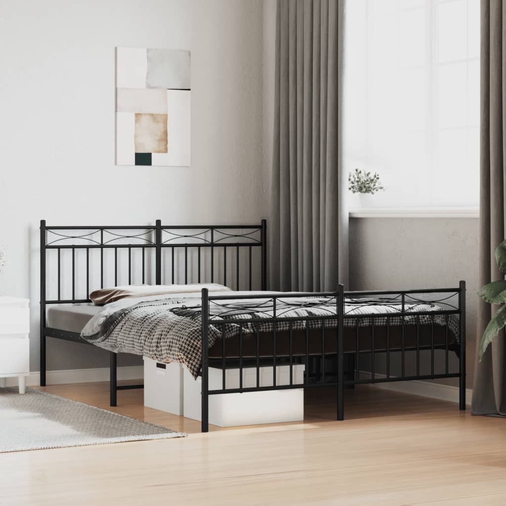 Metal Bed Frame with Headboard and Footboard Black 135x190 cm Double