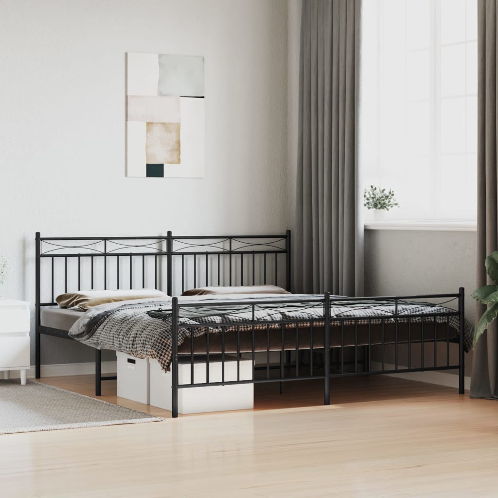 Metal Bed Frame with Headboard and FootboardÂ Black 183x213 cm