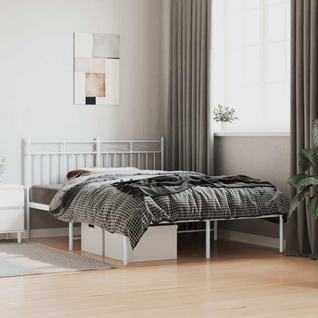 Metal Bed Frame with Headboard White 135x190 cm Double