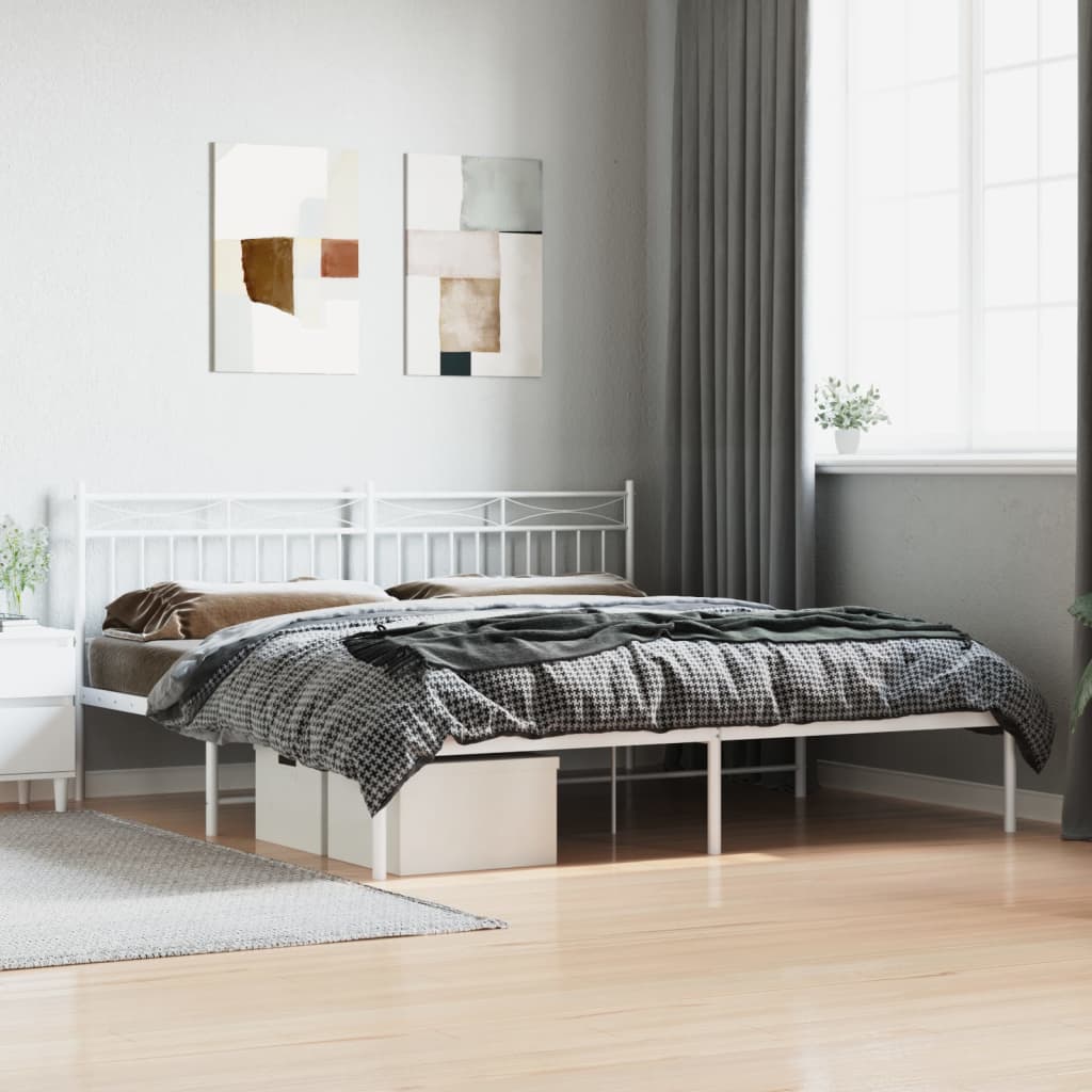 Metal Bed Frame with Headboard White 183x213 cm