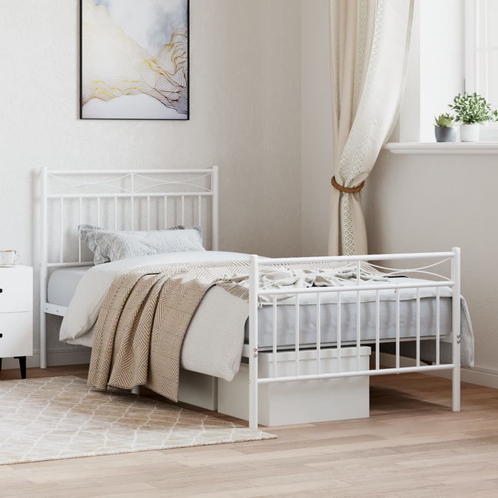 Metal Bed Frame with Headboard and FootboardÂ White 90x200 cm