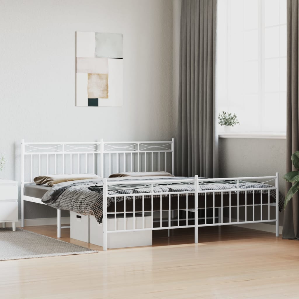 Metal Bed Frame with Headboard and FootboardÂ White 183x213 cm