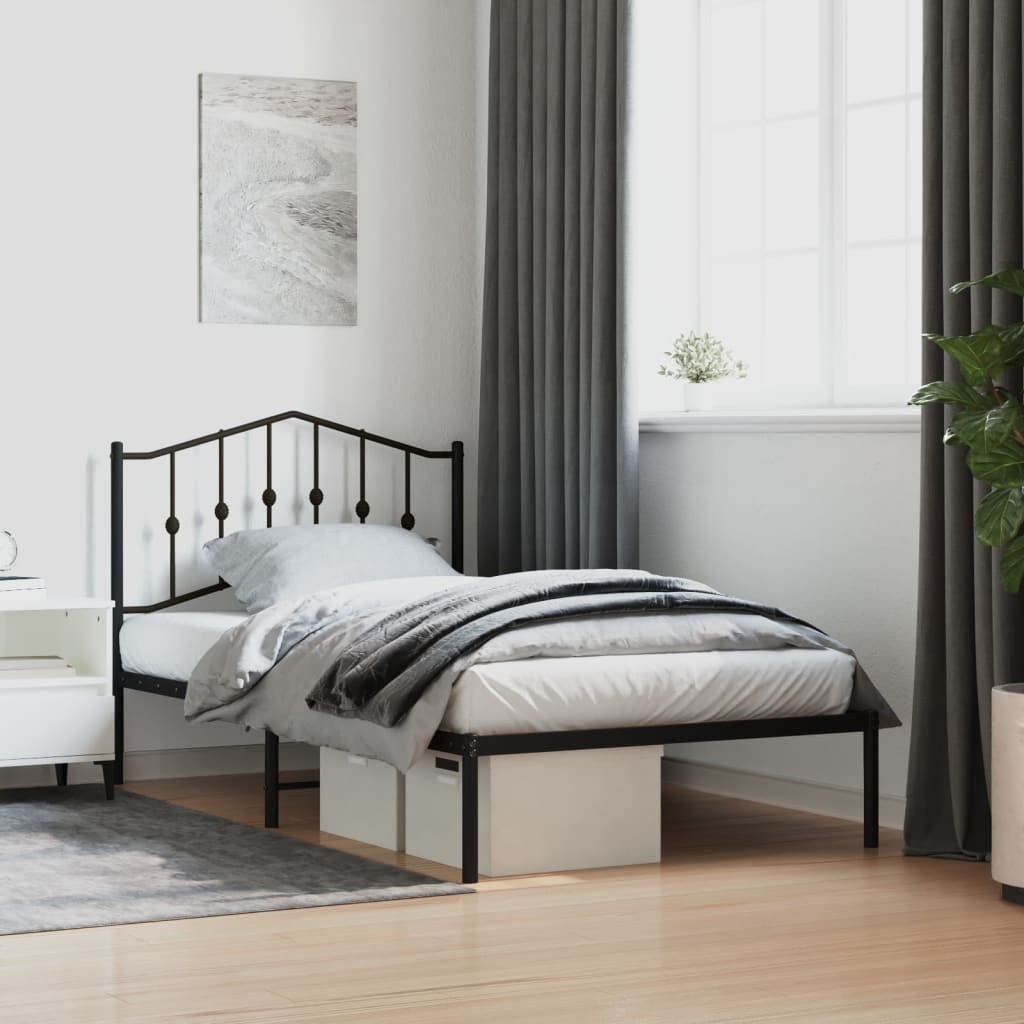 Metal Bed Frame with Headboard Black 100x190 cm