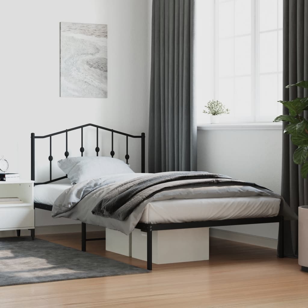 Metal Bed Frame with Headboard Black 107x203 cm