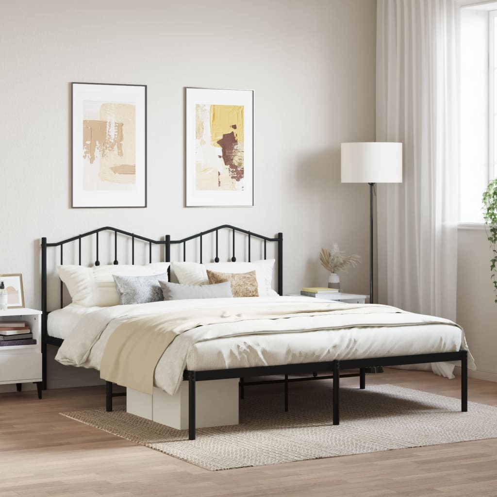 Metal Bed Frame with Headboard Black 183x213 cm